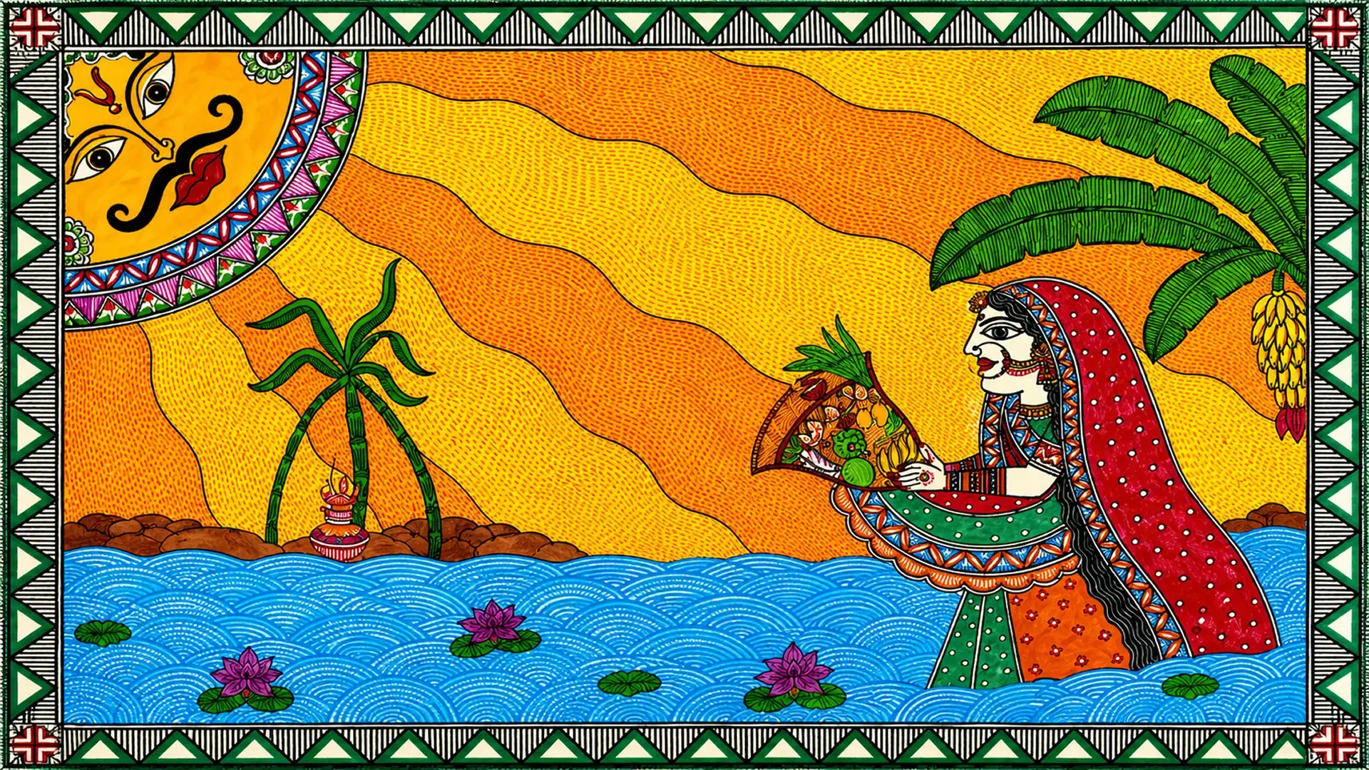 Colourful traditional Mithila painting