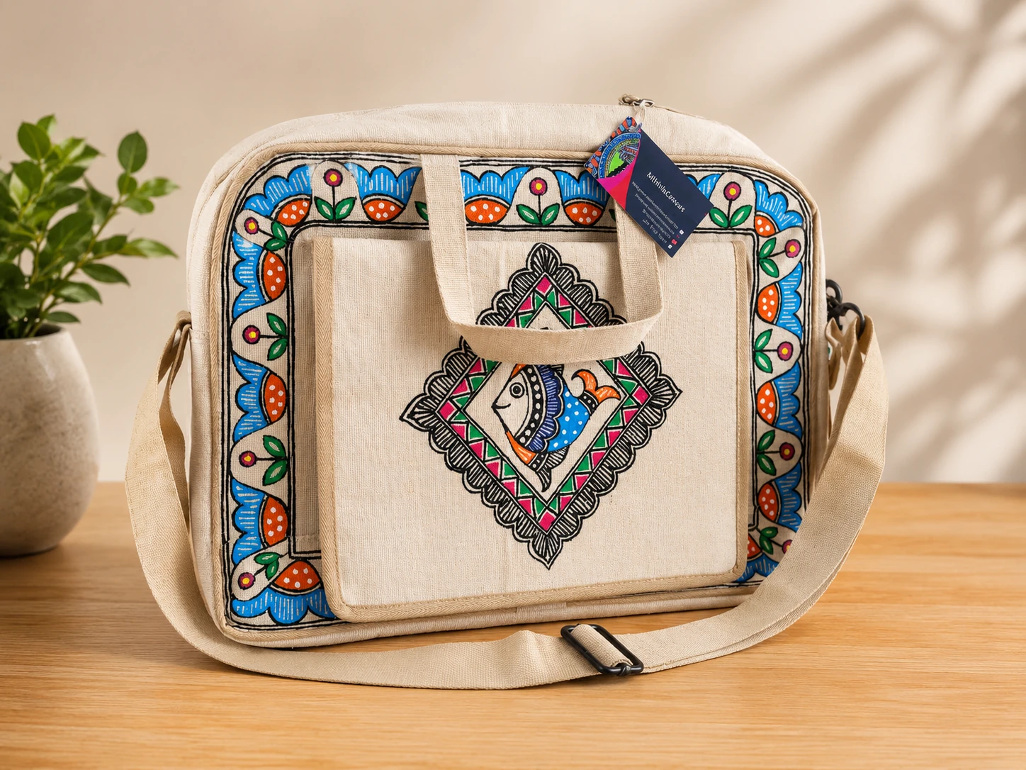 Hand-Painted Jute Laptop Bag